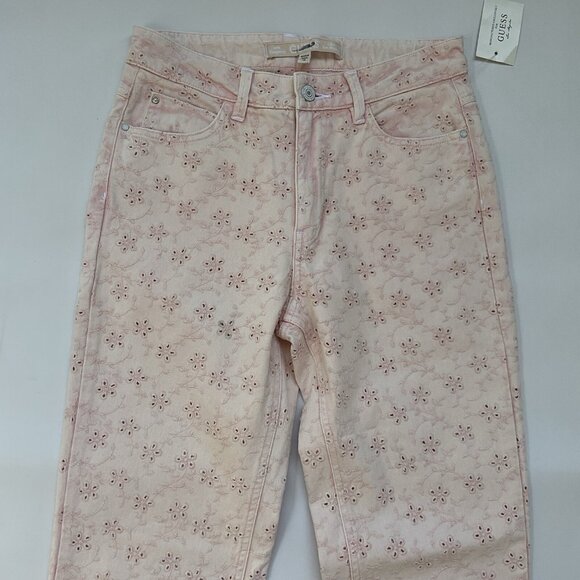 Guess Women’s 1981 High Waist Straight Leg Jeans Eyelet In Pink Size 26 - Picture 7 of 12